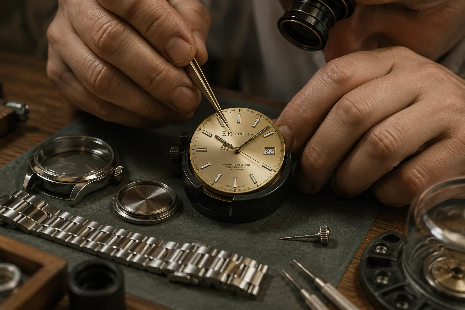 AMA watch design: timepiece and technical drawings